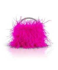 Badgley Mischka Flora Ostrich Feather Pouch Clutch Neon Pink | Women Evening Bags