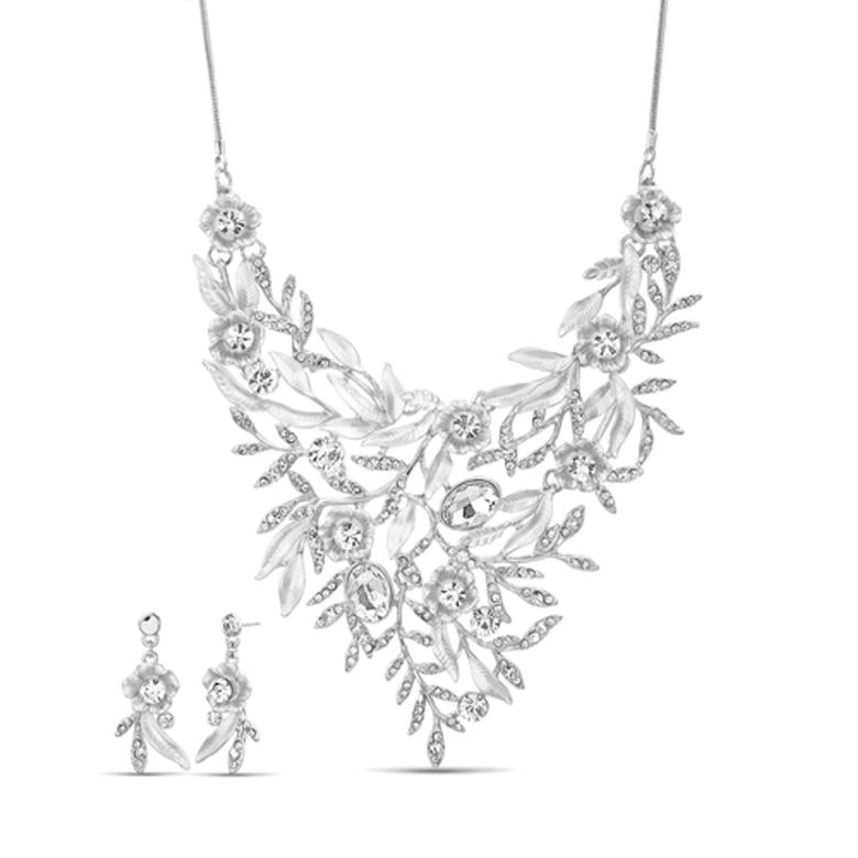 Badgley Mischka Floral Crystal Cascade Necklace &amp; Earring Set | Women Fashion Jewelry