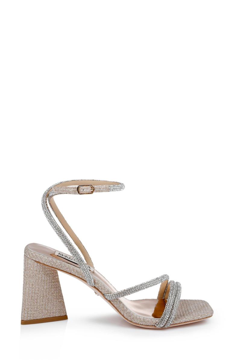Badgley Mischka Freedom Glitter Block Heel With Bejeweled Straps Pale Gold | Women Block Heels