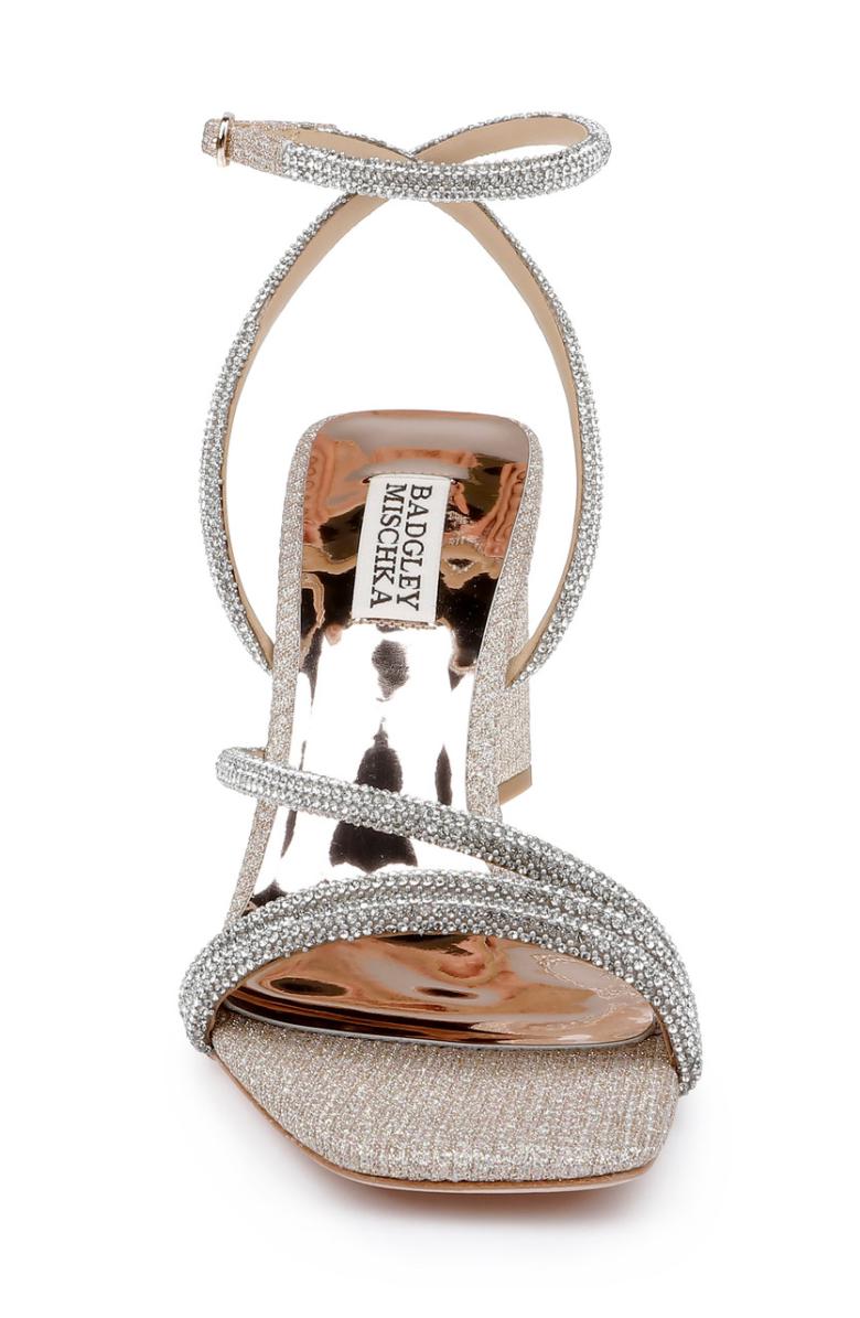 Badgley Mischka Freedom Glitter Block Heel With Bejeweled Straps Pale Gold | Women Block Heels