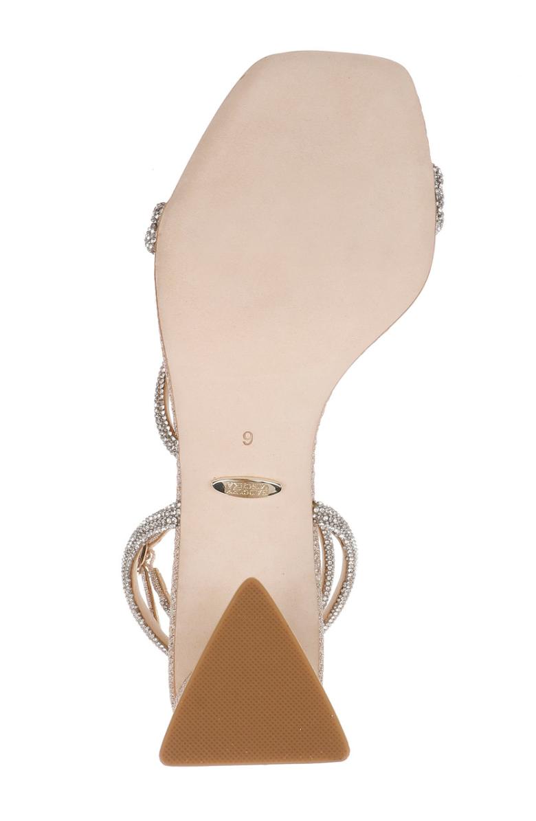 Badgley Mischka Freedom Glitter Block Heel With Bejeweled Straps Pale Gold | Women Block Heels