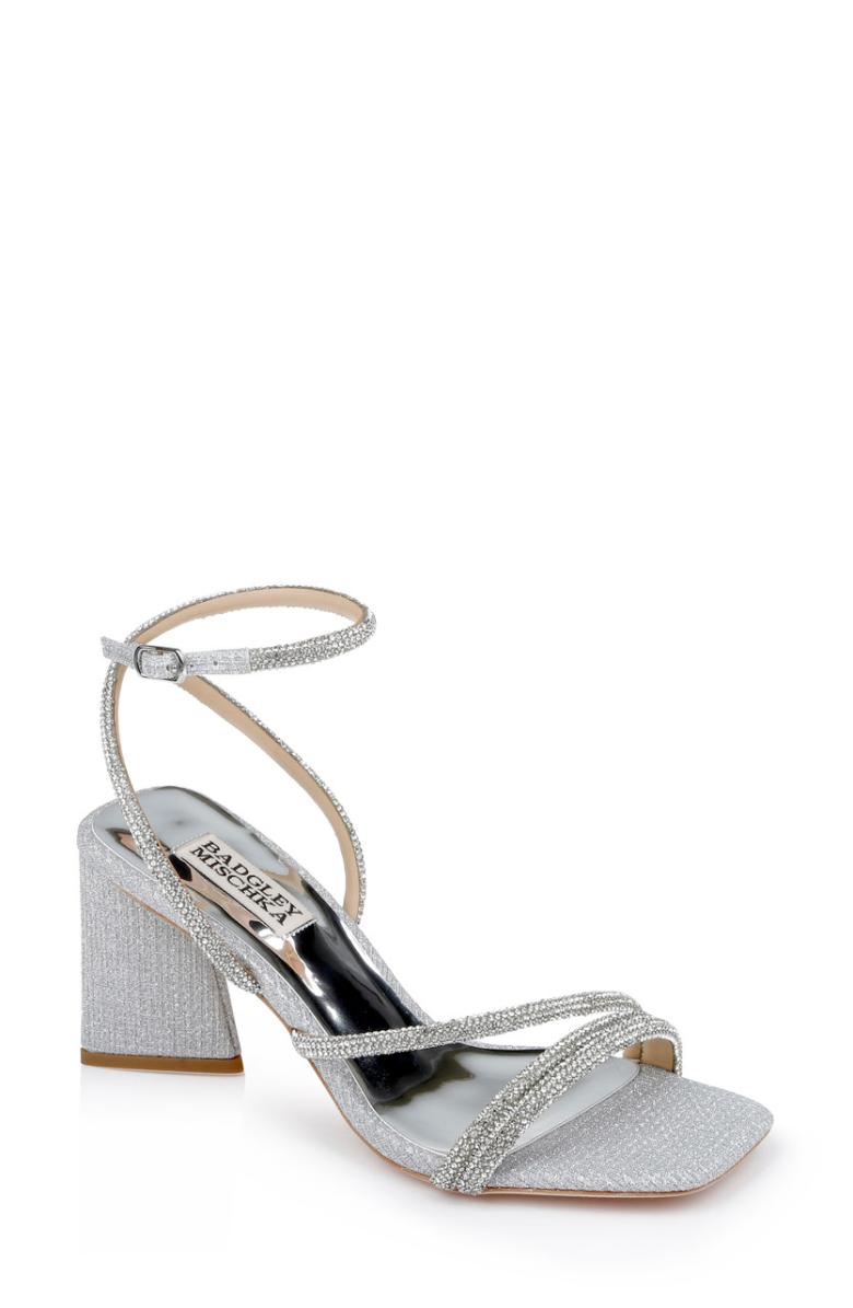 Badgley Mischka Freedom Glitter Block Heel With Bejeweled Straps Pale Gold | Women Block Heels