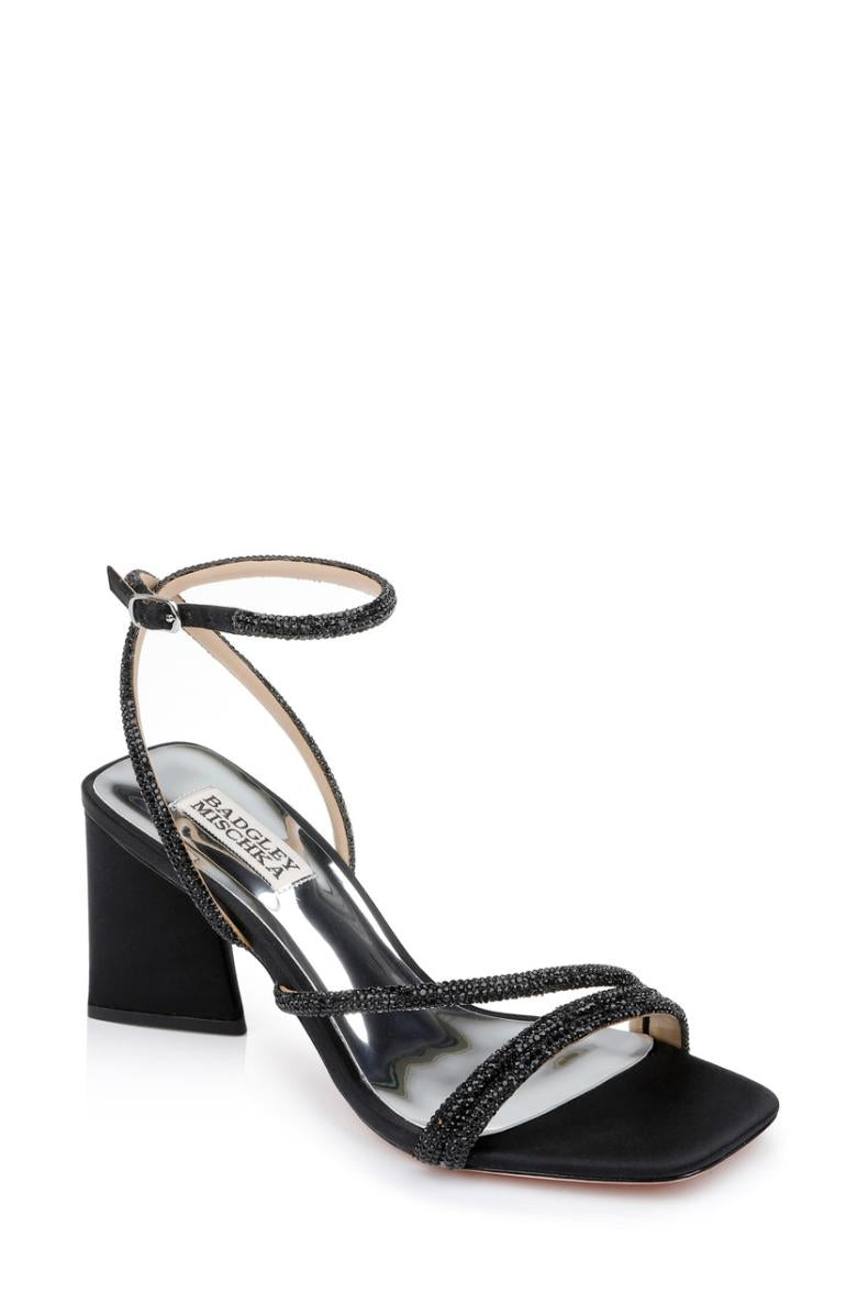 Badgley Mischka Freedom Glitter Block Heel With Bejeweled Straps Pale Gold | Women Block Heels