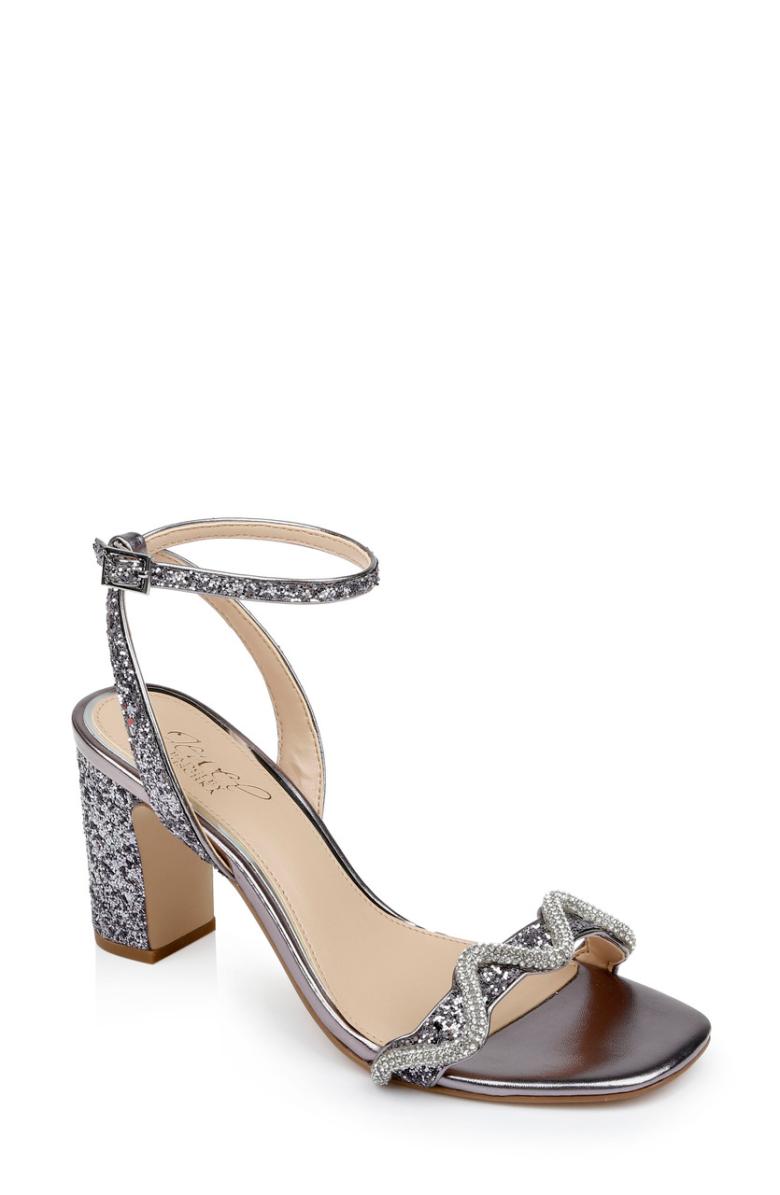Badgley Mischka Gem Glitter Block Heel Sandal Gold | Women Block Heels
