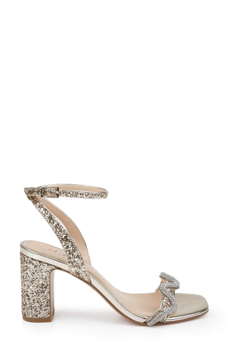 Badgley Mischka Gem Glitter Block Heel Sandal Gold | Women Block Heels