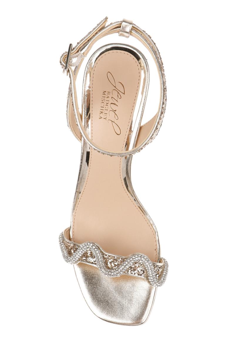 Badgley Mischka Gem Glitter Block Heel Sandal Gold | Women Block Heels