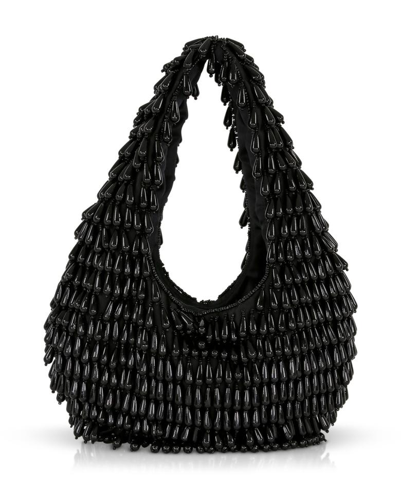 Badgley Mischka Gina Tear Drop Beaded Shoulder Clutch Bag Black | Women Evening Bags