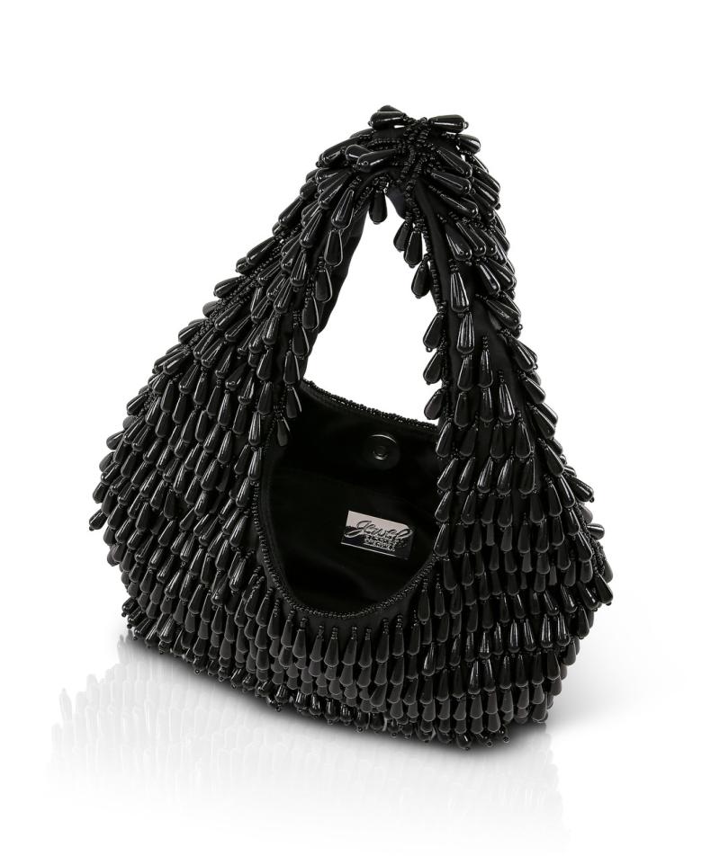 Badgley Mischka Gina Tear Drop Beaded Shoulder Clutch Bag Black | Women Evening Bags