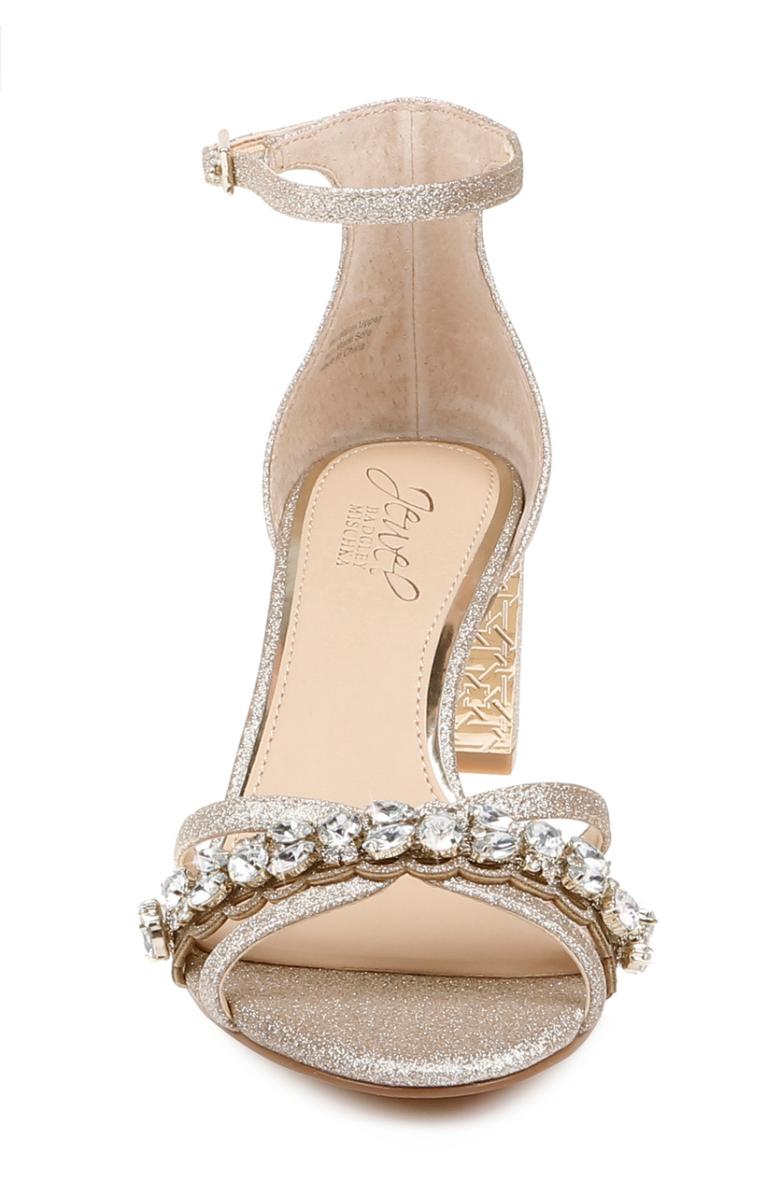 Badgley Mischka Giona Wide-With Embellished Evening Shoe From Jewel Champagne | Women Block Heels
