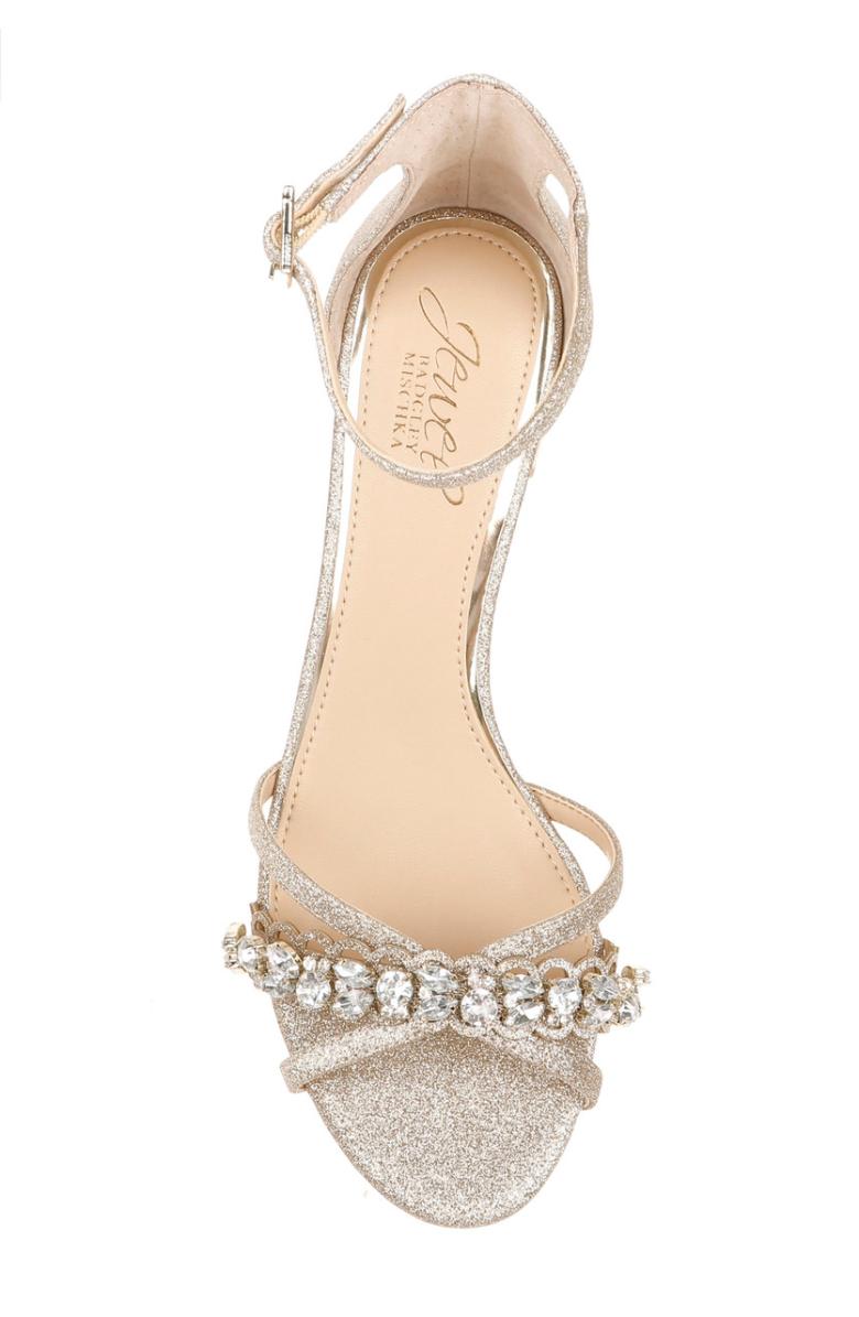 Badgley Mischka Giona Wide-With Embellished Evening Shoe From Jewel Champagne | Women Block Heels