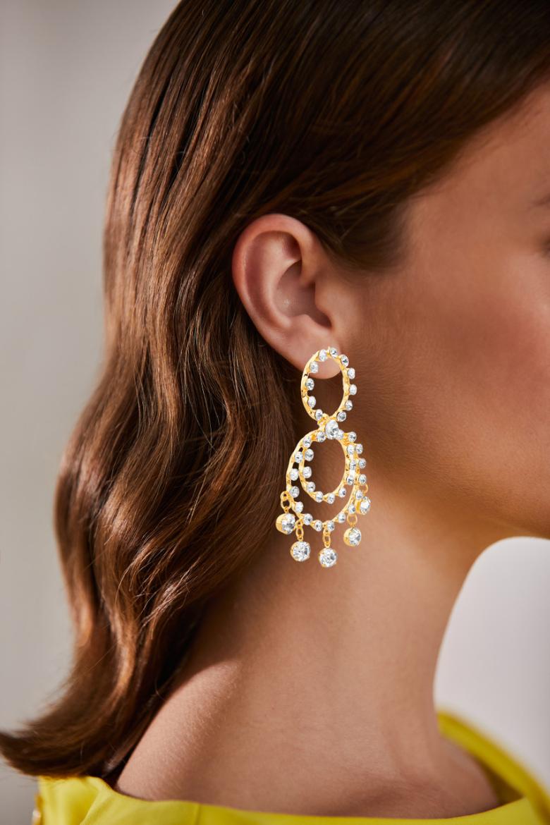 Badgley Mischka Gold Dual-Circle Crystal Cascade Drop Earrings | Women Fashion Jewelry