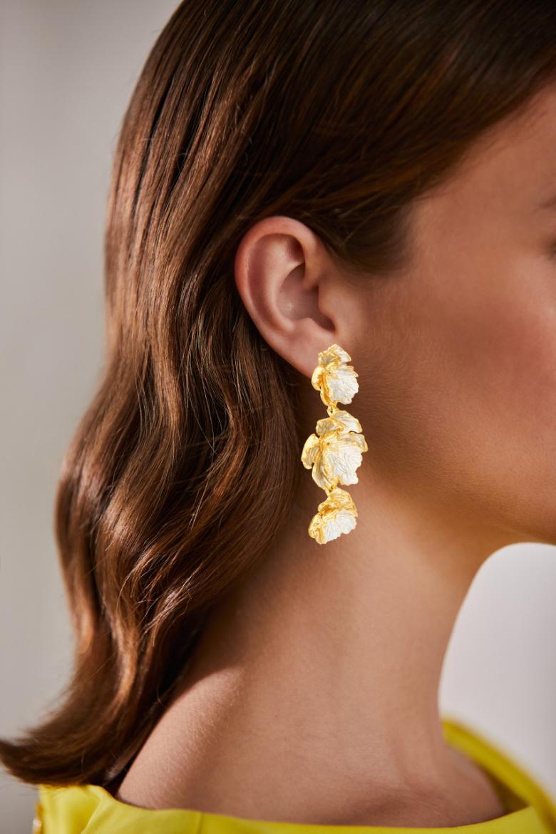 Badgley Mischka Golden 3-Tier Floral Drop Earrings | Women Fashion Jewelry