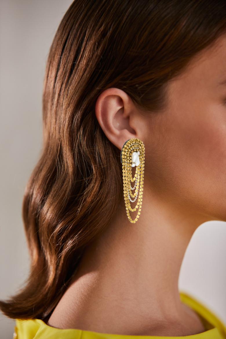 Badgley Mischka Golden Layered Ball Chain Waterfall Earrings | Women Fashion Jewelry