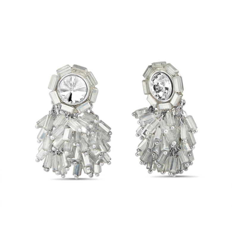 Badgley Mischka Hand-Beaded Bugle Bead Cluster Fringe Earrings | Women Fashion Jewelry