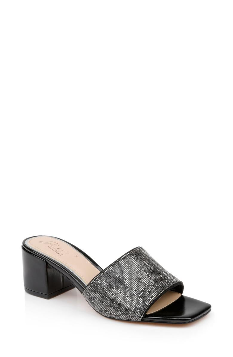 Badgley Mischka Harlyn Block Heeled Mules With Crystal Vamp Black | Women Block Heels