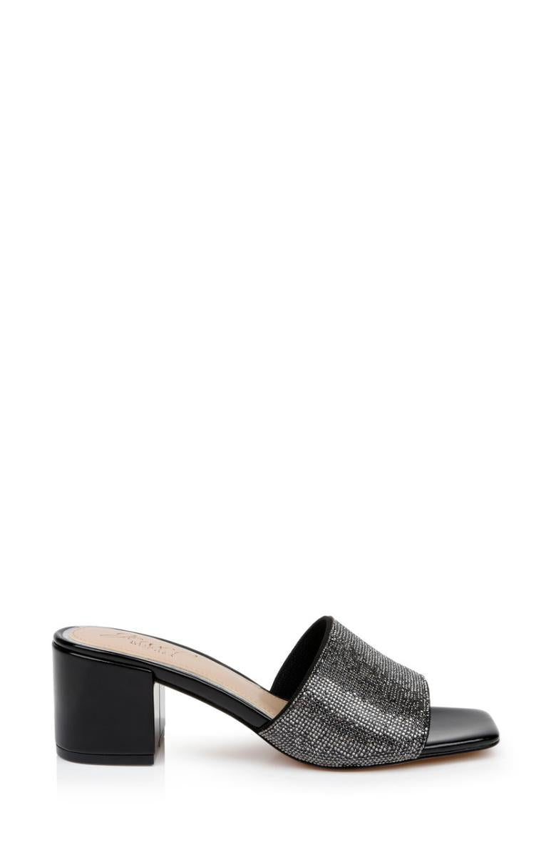 Badgley Mischka Harlyn Block Heeled Mules With Crystal Vamp Black | Women Block Heels
