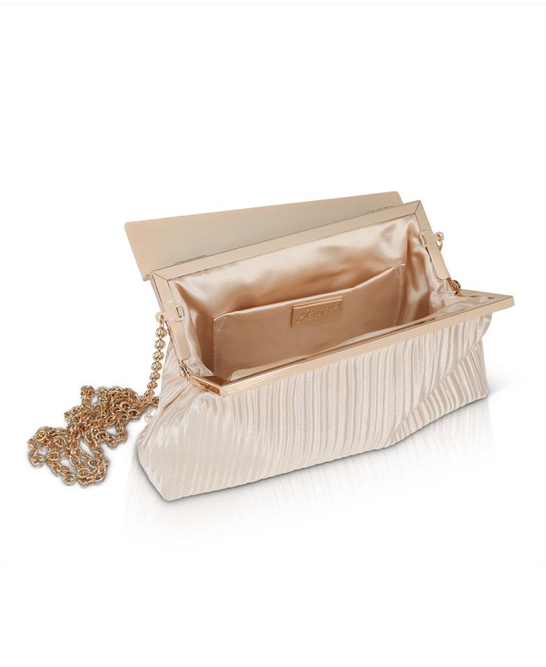 Badgley Mischka Haven Textural Satin Asymmetric Frame Champagne | Women Evening Bags