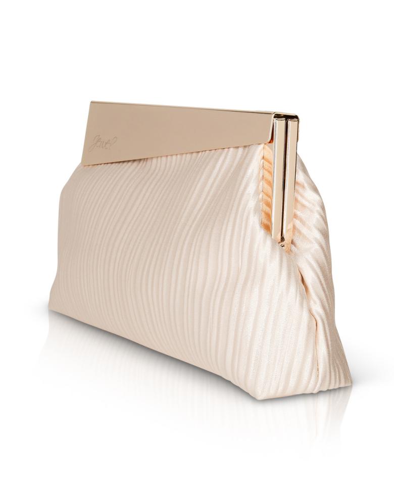 Badgley Mischka Haven Textural Satin Asymmetric Frame Champagne | Women Evening Bags