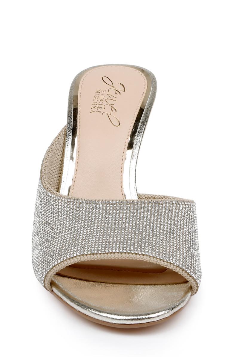 Badgley Mischka Haya Metallic Peep-Toe Mules Light Gold | Women Stiletto