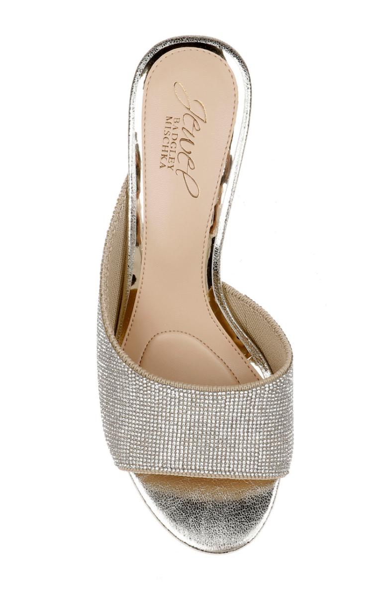 Badgley Mischka Haya Metallic Peep-Toe Mules Light Gold | Women Stiletto