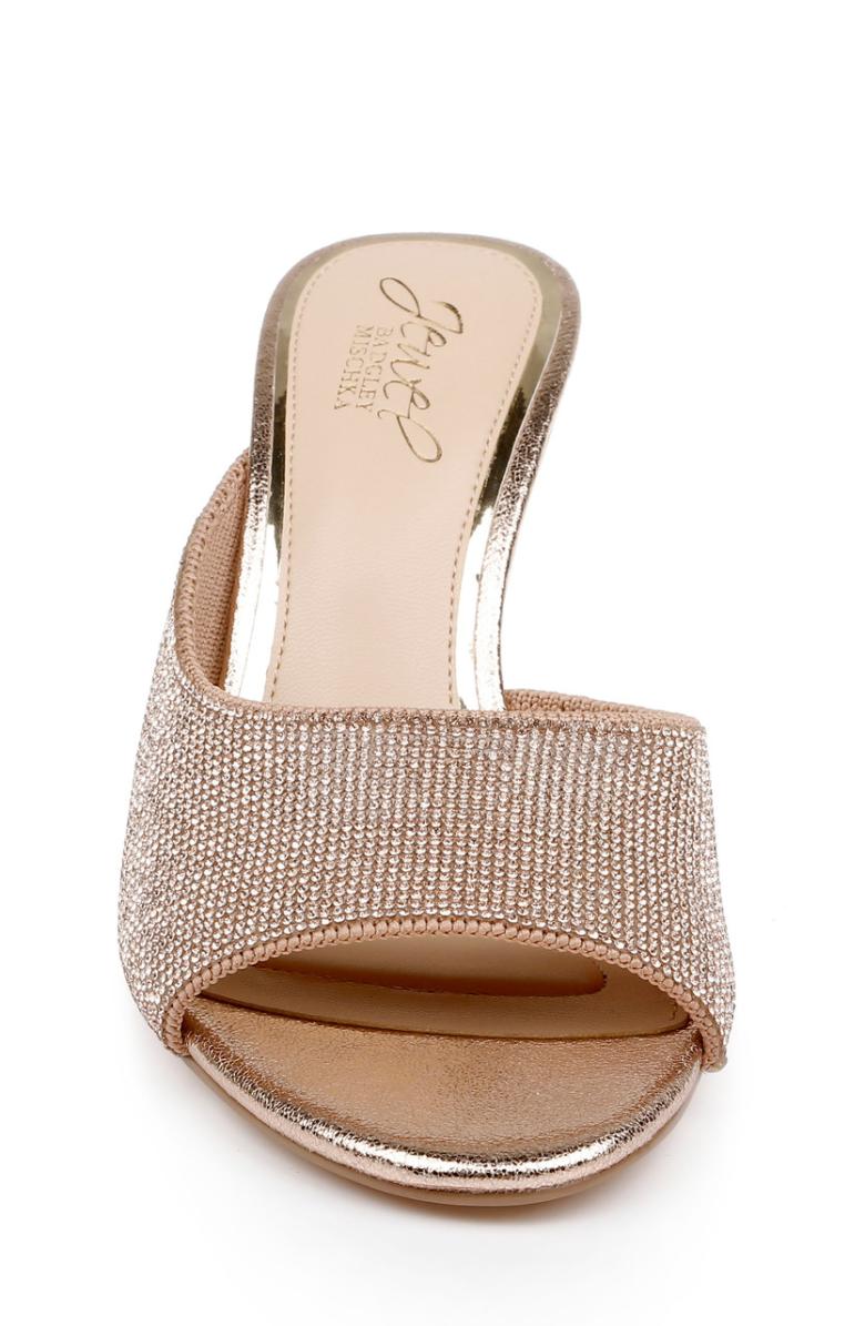 Badgley Mischka Haya Metallic Peep-Toe Mules Light Gold | Women Stiletto
