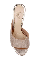 Badgley Mischka Haya Metallic Peep-Toe Mules Light Gold | Women Stiletto