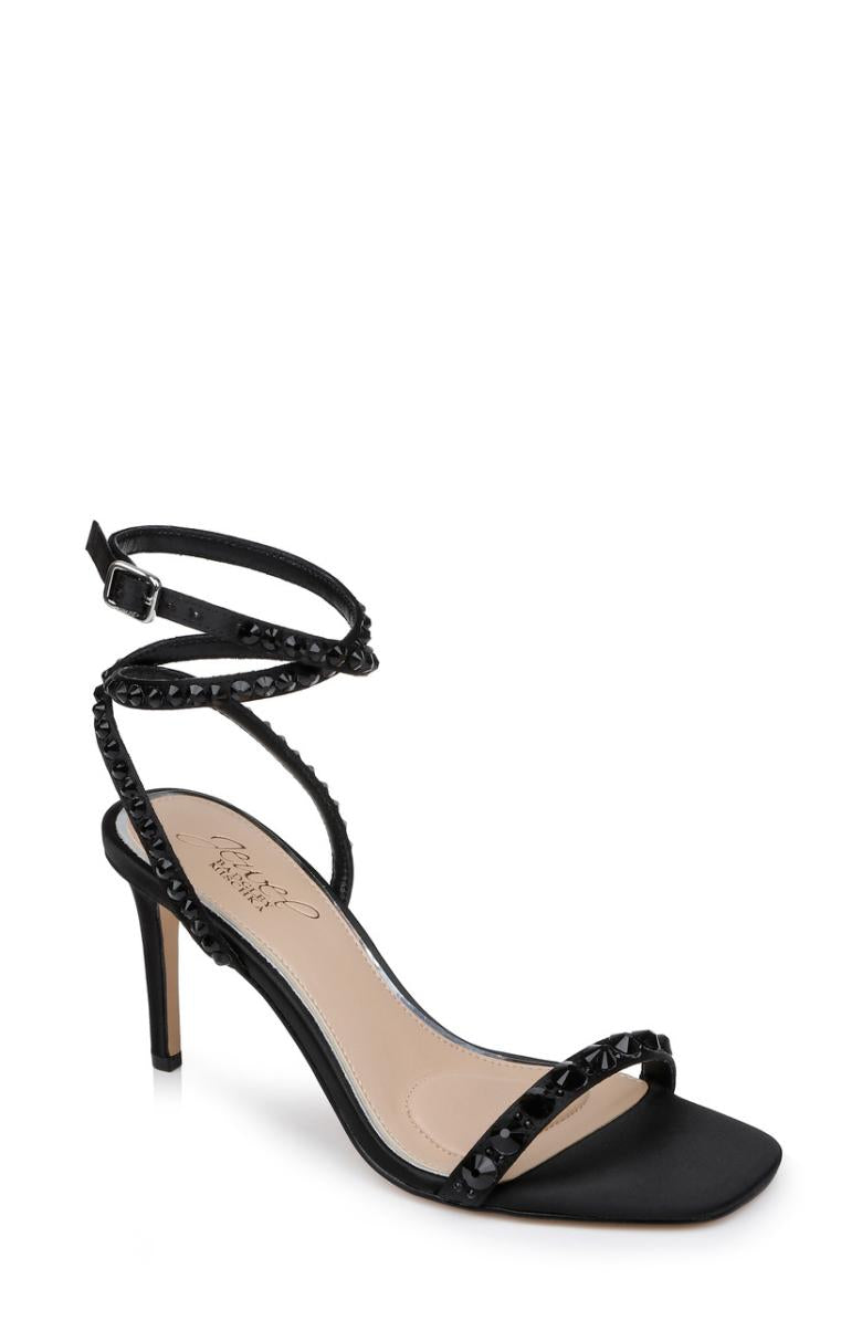Badgley Mischka Hosana Sexy Stiletto With Gemstone-Studded Wraparound Strap Black | Women Stiletto