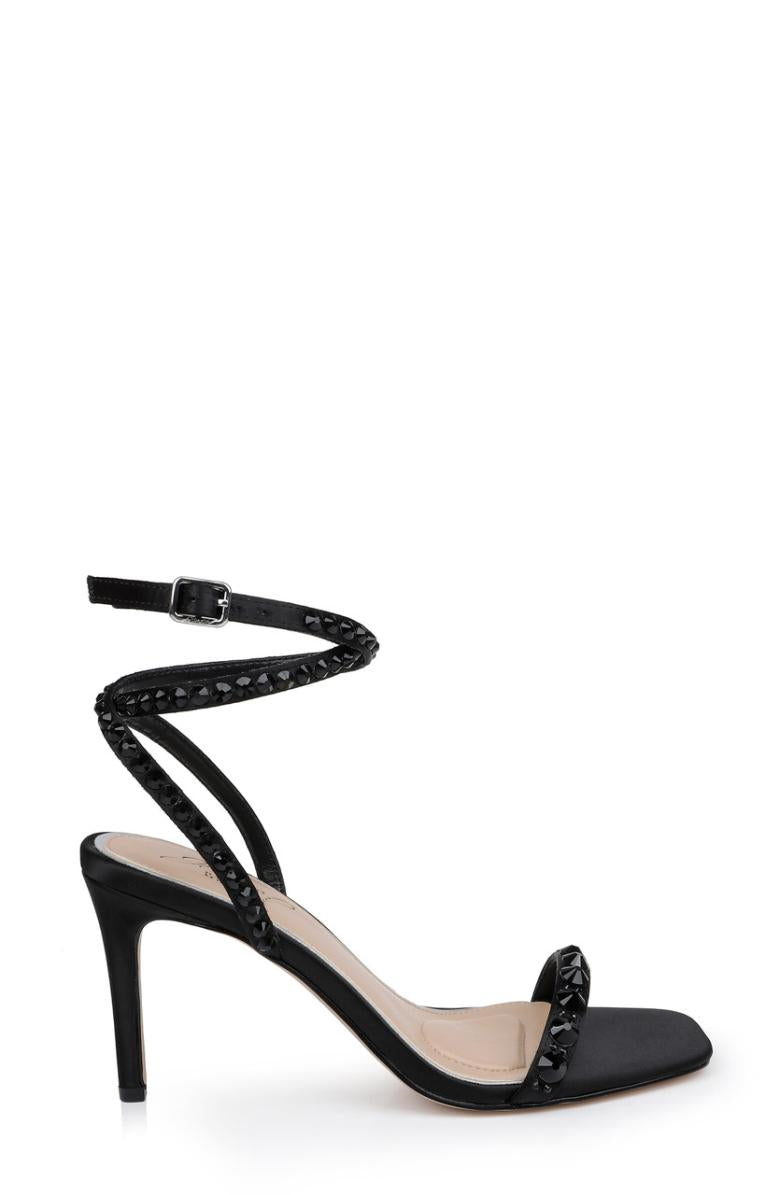 Badgley Mischka Hosana Sexy Stiletto With Gemstone-Studded Wraparound Strap Black | Women Stiletto