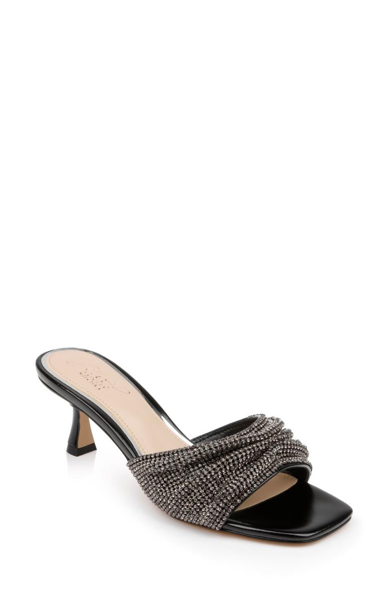 Badgley Mischka Humor Crystal Mules With Kitten Heel Black | Women Kitten Heel