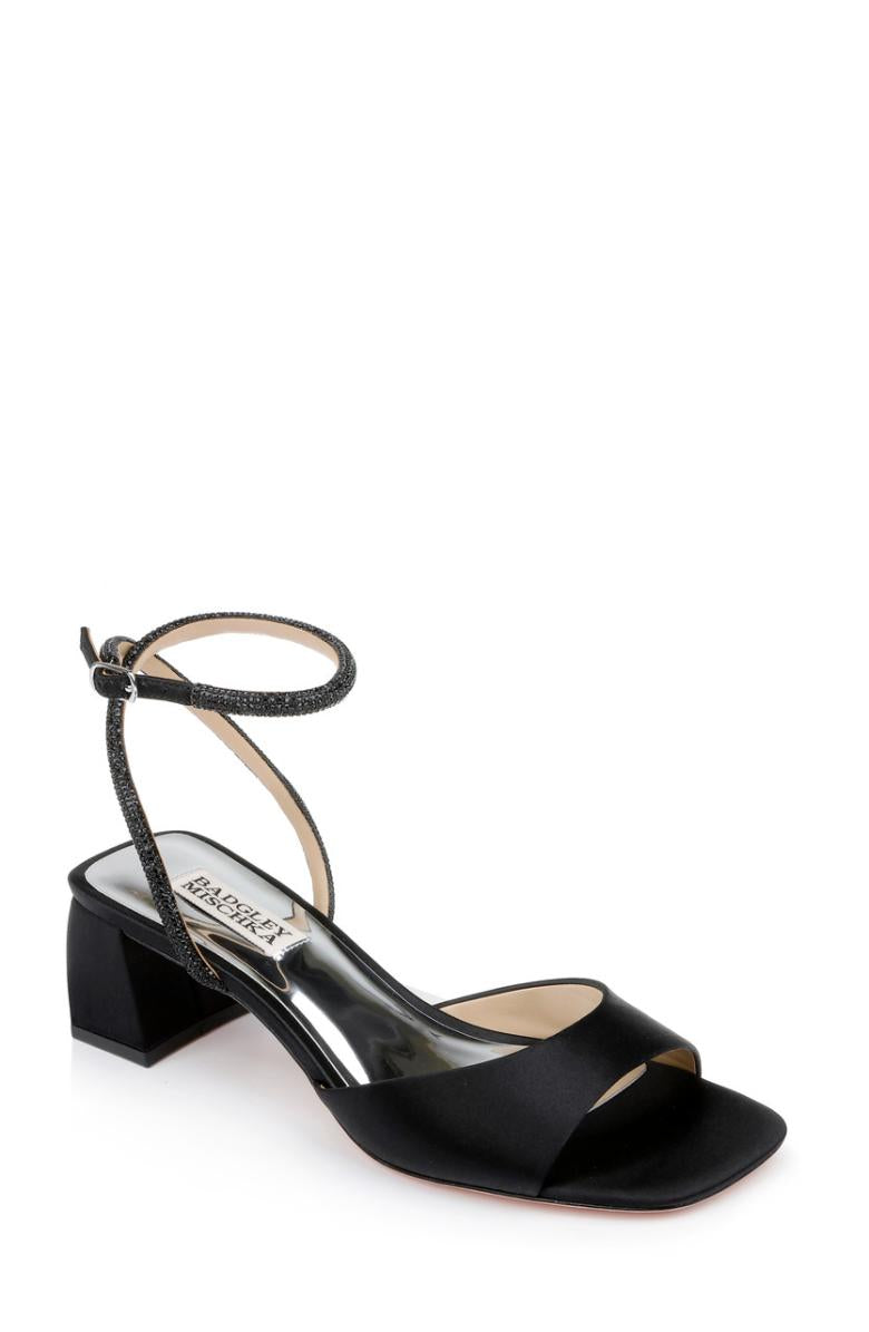 Badgley Mischka Infinity Satin Block Heels With Ankle Strap Black | Women Best Sellers