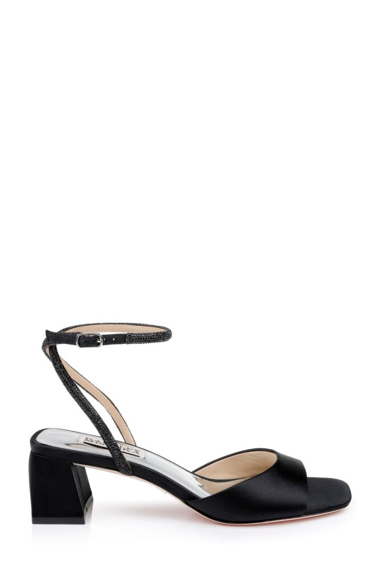 Badgley Mischka Infinity Satin Block Heels With Ankle Strap Black | Women Best Sellers