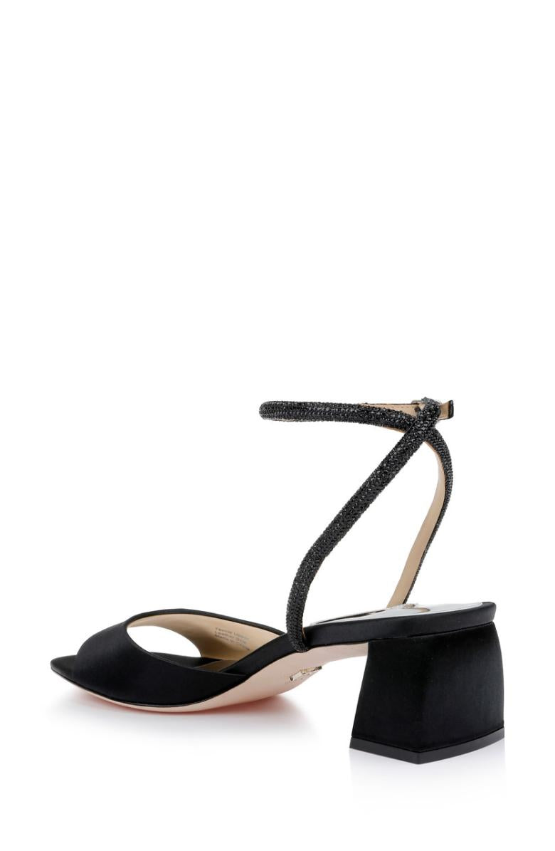 Badgley Mischka Infinity Satin Block Heels With Ankle Strap Black | Women Best Sellers