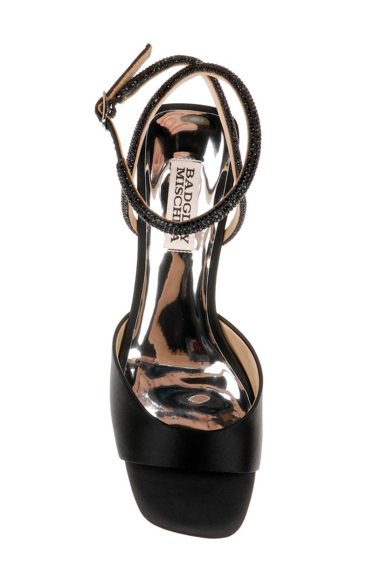 Badgley Mischka Infinity Satin Block Heels With Ankle Strap Black | Women Best Sellers