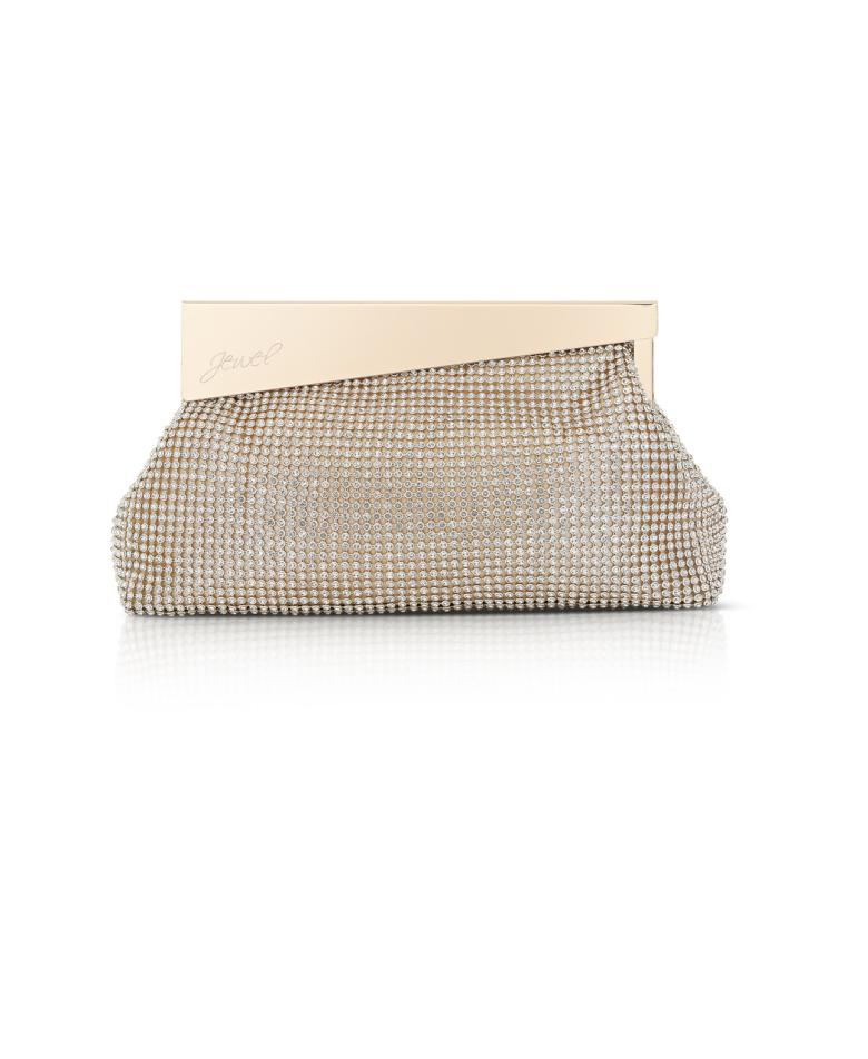 Badgley Mischka Ivy Asymmetrical Crystal Pouch Clutch Gold | Women Evening Bags