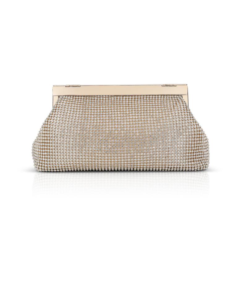 Badgley Mischka Ivy Asymmetrical Crystal Pouch Clutch Gold | Women Evening Bags