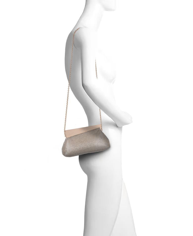 Badgley Mischka Ivy Asymmetrical Crystal Pouch Clutch Gold | Women Evening Bags