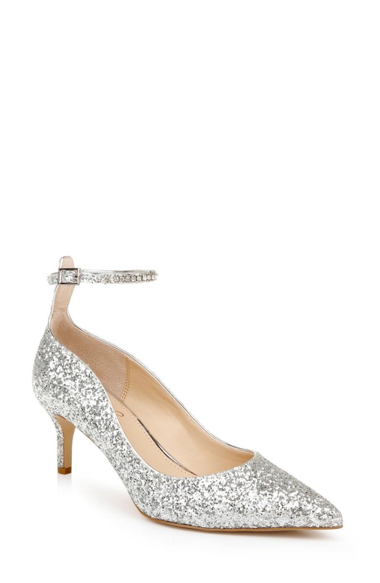 Badgley Mischka Jamila Ankle Strap Kitten Heel Gold Glitter | Women Kitten Heel
