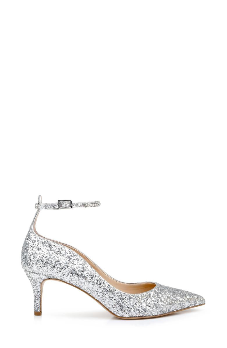 Badgley Mischka Jamila Ankle Strap Kitten Heel Gold Glitter | Women Kitten Heel