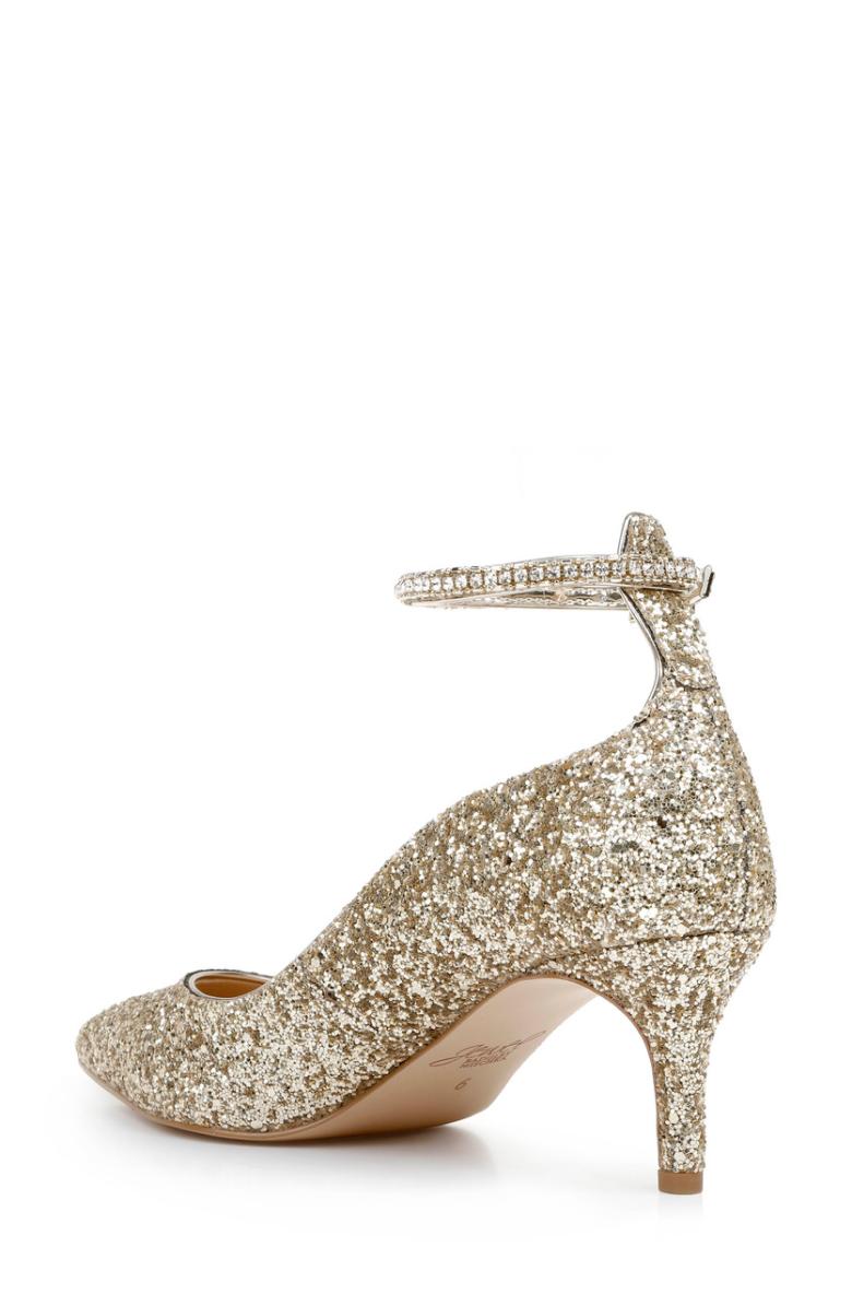 Badgley Mischka Jamila Ankle Strap Kitten Heel Gold Glitter | Women Kitten Heel