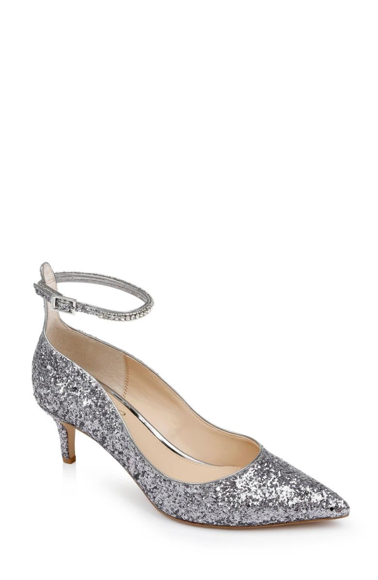 Badgley Mischka Jamila Ankle Strap Kitten Heel Gold Glitter | Women Kitten Heel