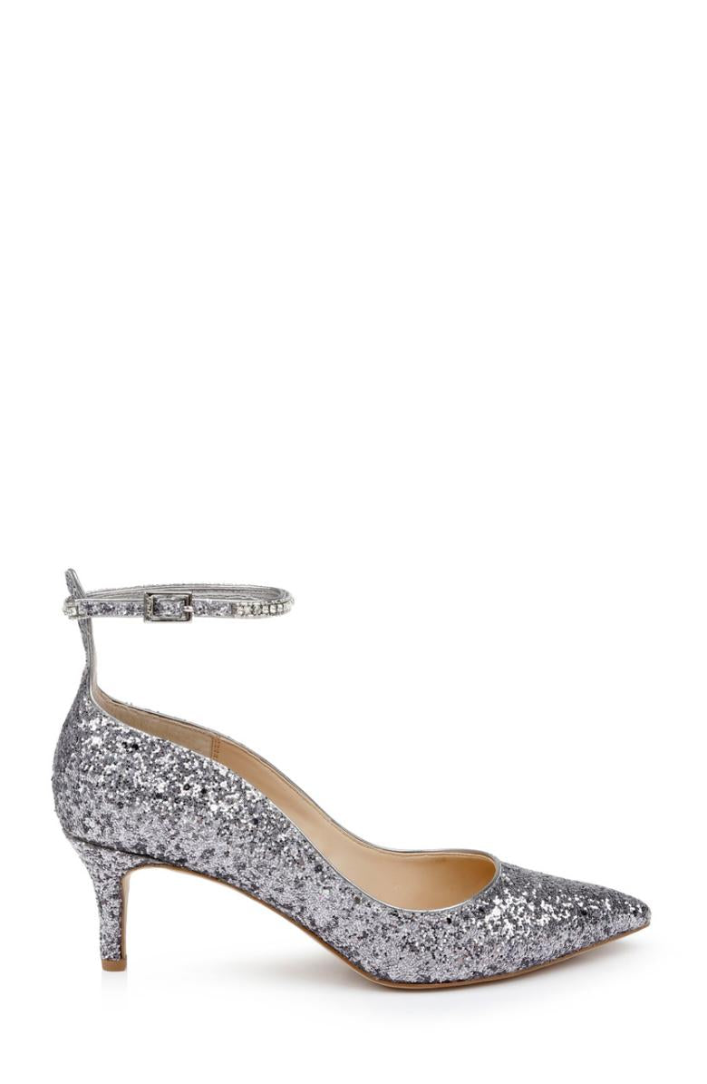 Badgley Mischka Jamila Ankle Strap Kitten Heel Gold Glitter | Women Kitten Heel