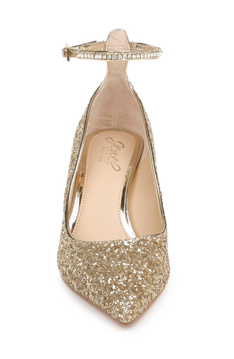 Badgley Mischka Jamila Ankle Strap Kitten Heel Gold Glitter | Women Kitten Heel