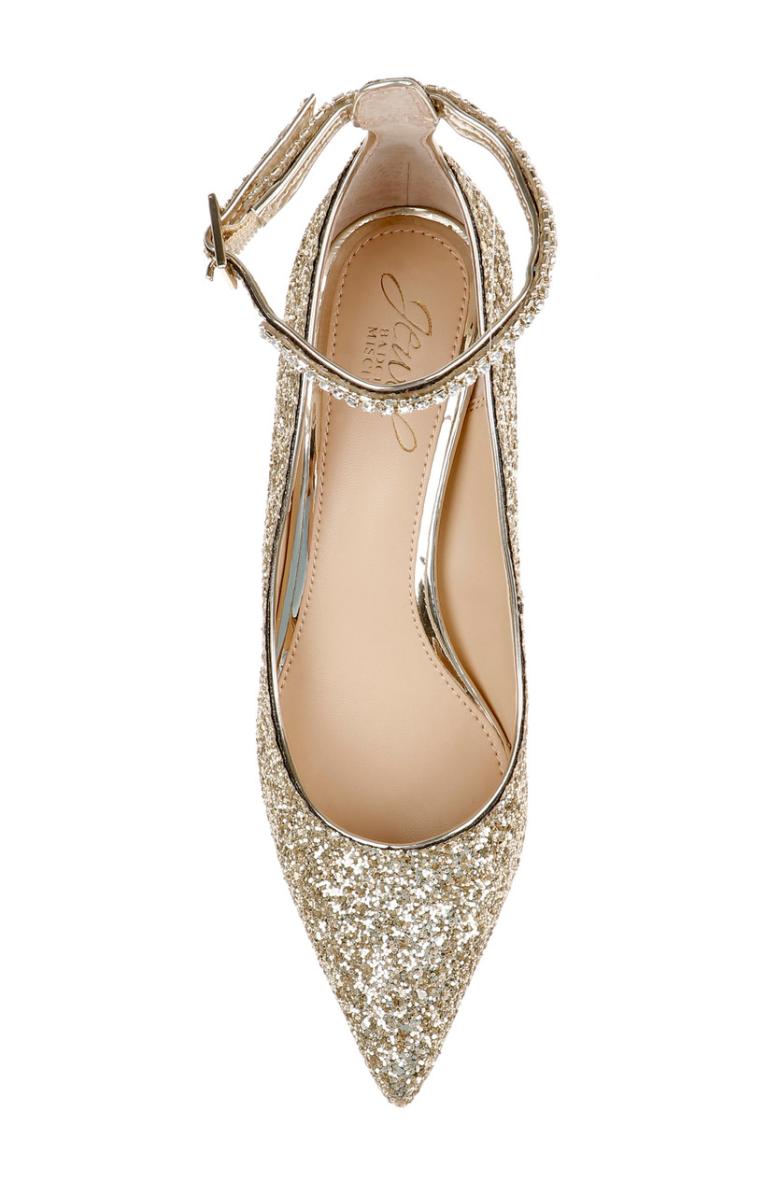 Badgley Mischka Jamila Ankle Strap Kitten Heel Gold Glitter | Women Kitten Heel