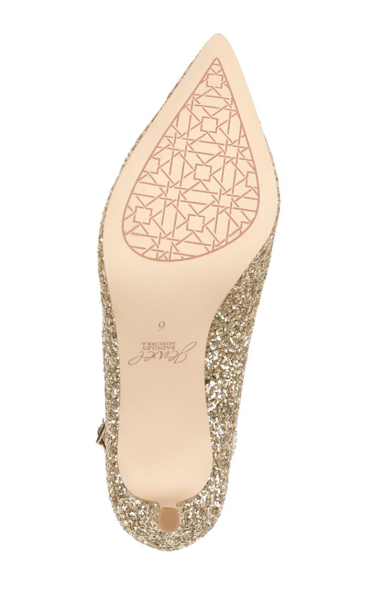 Badgley Mischka Jamila Ankle Strap Kitten Heel Gold Glitter | Women Kitten Heel