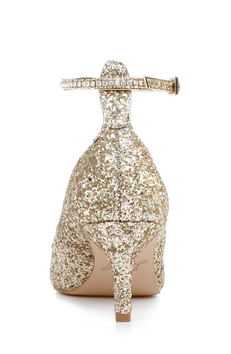 Badgley Mischka Jamila Ankle Strap Kitten Heel Gold Glitter | Women Kitten Heel