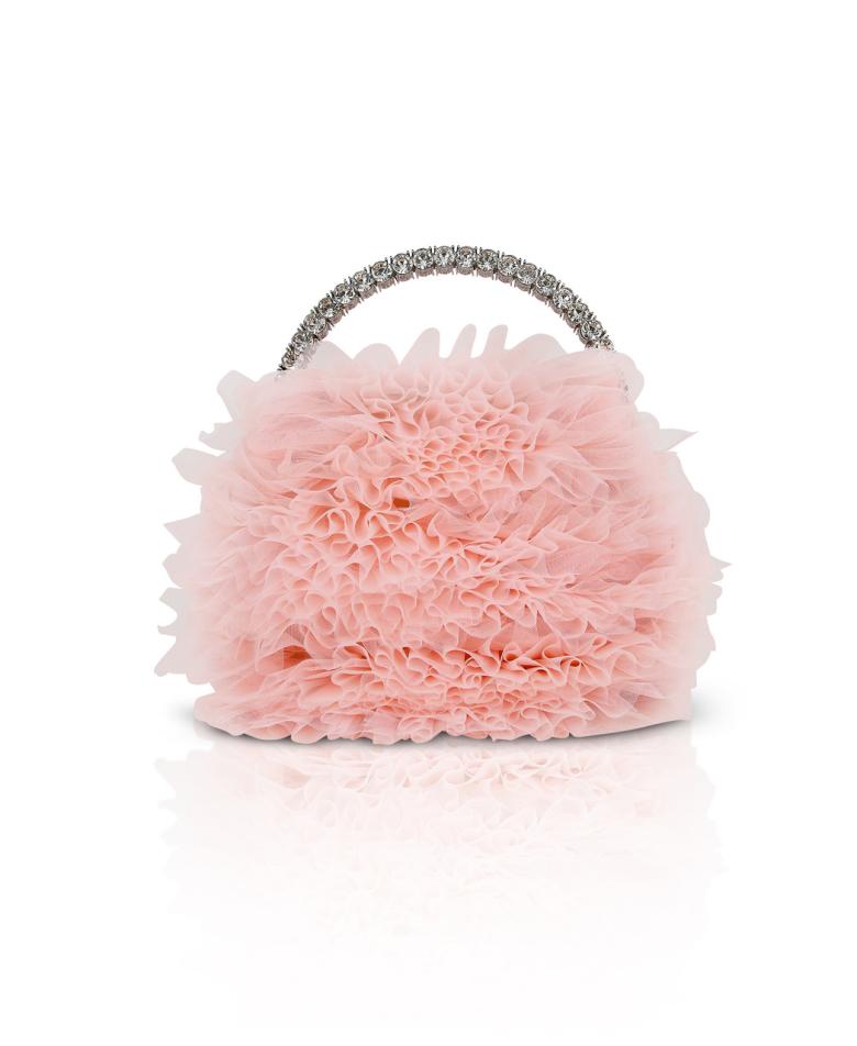 Badgley Mischka Jazzie Tulle Layered Ruffle Pouch Clutch Blush | Women Evening Bags