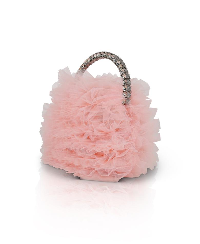 Badgley Mischka Jazzie Tulle Layered Ruffle Pouch Clutch Blush | Women Evening Bags