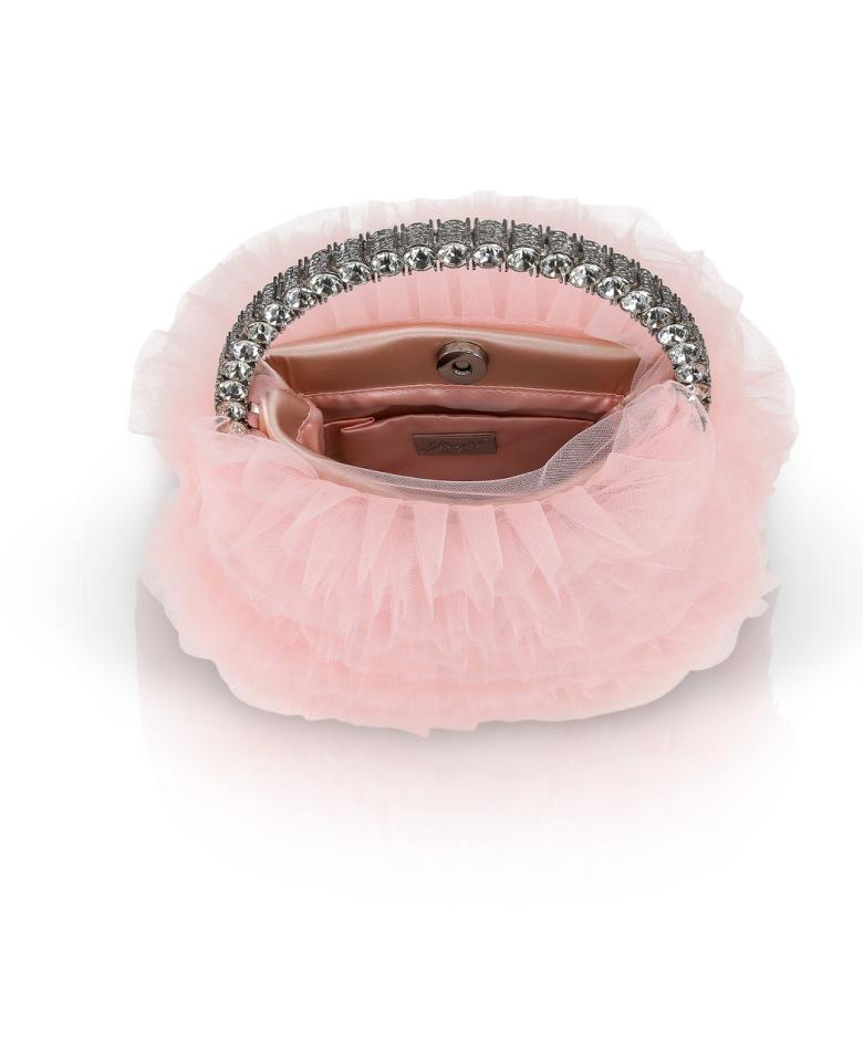 Badgley Mischka Jazzie Tulle Layered Ruffle Pouch Clutch Blush | Women Evening Bags