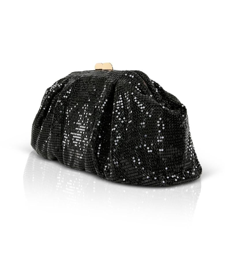 Badgley Mischka Jordan Metal Pleated Mesh Pouch Clutch Gold | Women Evening Bags