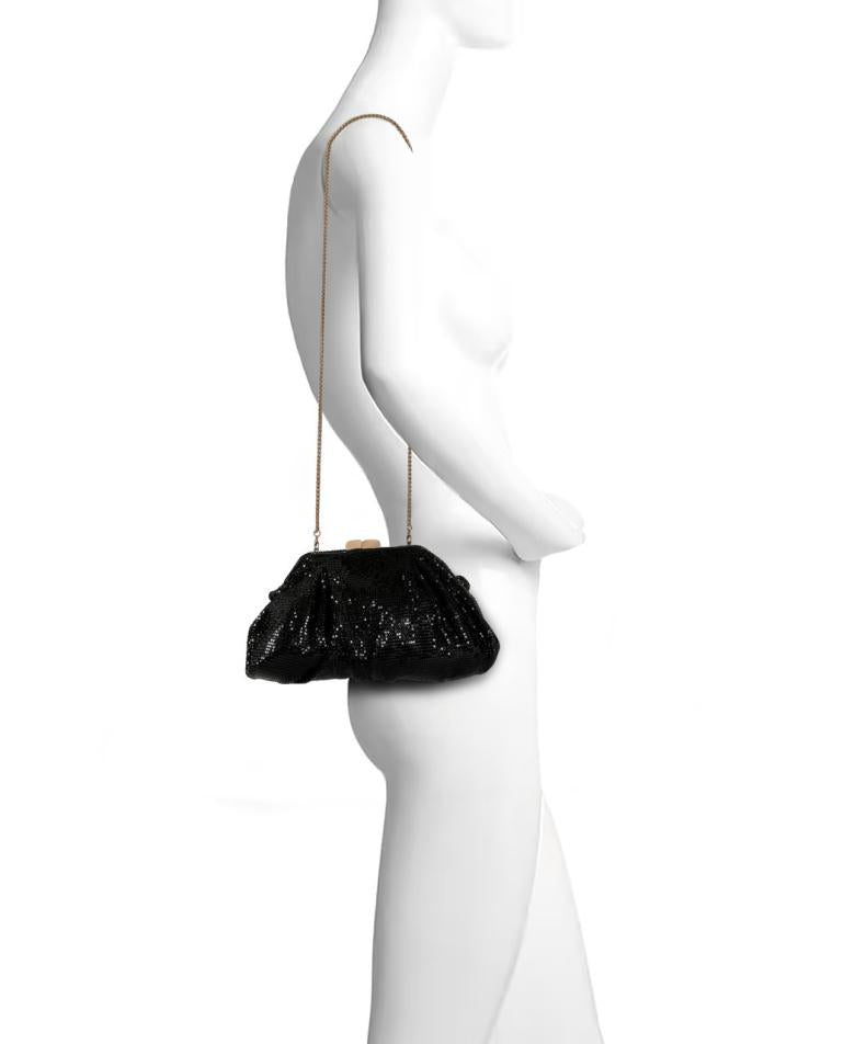 Badgley Mischka Jordan Metal Pleated Mesh Pouch Clutch Gold | Women Evening Bags